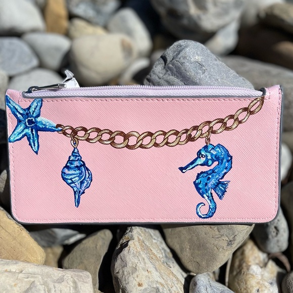 New hand painted Sea theme large card case slim wallet - Picture 3 of 4